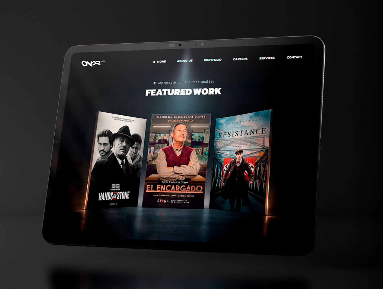 Presentación de proyecto ONER VFX en tablet