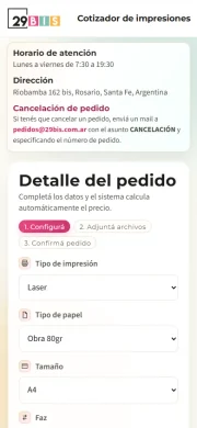 Vista móvil de 29 Bis · Cotizador