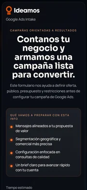 Vista móvil de Brief Google Ads