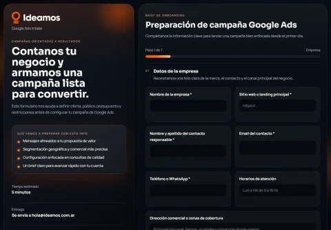 Vista de escritorio de Brief Google Ads